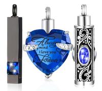 DOTUIARG Collar de urna de cremación de 3 piezas para cenizas, recuerdo de cremación, joyería de cremación, barra vertical/corazón/collar de urna cilíndrica