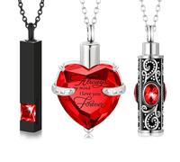 DOTUIARG Collar de urna de cremación de 3 piezas para cenizas, recuerdo de cremación, joyería de cremación, barra vertical/corazón/collar de urna cilíndrica