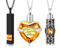 DOTUIARG Collar de urna de cremación de 3 piezas para cenizas, recuerdo de cremación, joyería de cremación, barra vertical/corazón/collar de urna cilíndrica