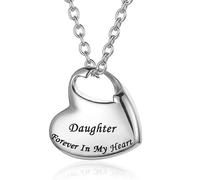 DOTUIARG Collar de urna de cremación para cenizas joyería de urna, para siempre en mi corazón colgante conmemorativo tallado en acero inoxidable