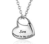 DOTUIARG Collar de urna de cremación para cenizas joyería de urna, para siempre en mi corazón colgante conmemorativo tallado en acero inoxidable
