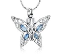 DOTUIARG Collar de urna de mariposa Joyería de cremación para cenizas para mujeres Colgante conmemorativo de cristal incrustado de acero inoxidable Portacenas