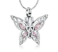 DOTUIARG Collar de urna de mariposa Joyería de cremación para cenizas para mujeres Colgante conmemorativo de cristal incrustado de acero inoxidable Portacenas
