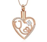 DOTUIARG Collar de urna para cenizas, cristal de corazón para cremación, joyería de recuerdo de acero inoxidable, colgante conmemorativo de cenizas para mujeres hombres