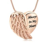 DOTUIARG Collares de urna con alas de ángel para cenizas, joyería de cremación de corazón para mujeres, colgantes de cenizas de acero inoxidable, joyería conmemorativa