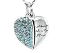 DOTUIARG Collares de urna de cremación con corazón de cristal para cenizas, joyería memorial que siempre tengo en mi corazón colgante funerario