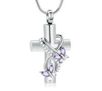 DOTUIARG Collares de urna para cenizas, joyería de cremación de mariposas, para cenizas para cruz humana con colgante de ceniza conmemorativa de mariposa de cristal
