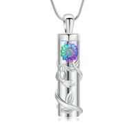 DOTUIARG Cremación cilíndrica, joyería para cenizas, colgante de flor, collar de urna, recuerdo, regalo conmemorativo de mascotas humanas para mujeres hombres