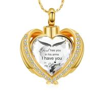 DOTUIARG Cremación de joyería, ala de ángel, corazón de urna, collares colgantes para mujeres, cristales, piedra de nacimiento, cenizas humanas, relicario conmemorativo