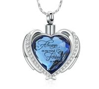 DOTUIARG Cremación de joyería, ala de ángel, corazón de urna, collares colgantes para mujeres, cristales, piedra de nacimiento, cenizas humanas, relicario conmemorativo