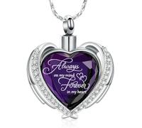 DOTUIARG Cremación de joyería, ala de ángel, corazón de urna, collares colgantes para mujeres, cristales, piedra de nacimiento, cenizas humanas, relicario conmemorativo