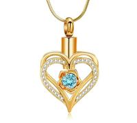 DOTUIARG Joyería de cremación, collar de urna en forma de corazón para cenizas para mujeres, colgante conmemorativo de piedra de nacimiento de acero inoxidable, regalo de recuerdo