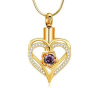 DOTUIARG Joyería de cremación, collar de urna en forma de corazón para cenizas para mujeres, colgante conmemorativo de piedra de nacimiento de acero inoxidable, regalo de recuerdo