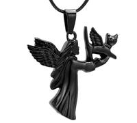 DOTUIARG Joyería de cremación de ángel con gato, collar de urna conmemorativa de plata oro, oro rosa, negro para cenizas, colgante de recuerdo