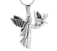 DOTUIARG Joyería de cremación de ángel con gato, collar de urna conmemorativa de plata oro, oro rosa, negro para cenizas, colgante de recuerdo