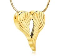 DOTUIARG Joyería de cremación de corazones, collar de urna con alas de ángel para cenizas, colgante de cenizas de acero inoxidable para mujeres, hombres, joyería conmemorativa