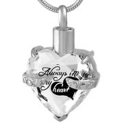 DOTUIARG Joyería de cremación de cristal en corazón para cenizas para siempre en mi corazón collar de urna de acero inoxidable para recuerdos conmemorativos para el portacenizas