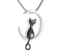 DOTUIARG Joyería de plata/oro/negro en forma de luna y forma de gato Joyería de cremación Urnas de cenizas para mascotas Colgante conmemorativo para mujeres/hombres