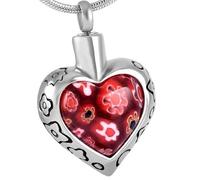 DOTUIARG Mujeres con colgantes de cristal de corazón de cristal en forma de flores en forma de recuerdo de Murano, collar de cremación para cenizas