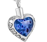 DOTUIARG Mujeres con colgantes de cristal de corazón de cristal en forma de flores en forma de recuerdo de Murano, collar de cremación para cenizas