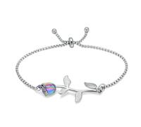 DOTUIARG Pulseras conmemorativas con colgante de rosa Pulsera ajustable de cremación para cenizas humanas/de mascotas Pequeñas urnas joyería para mujer
