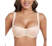 DotVol Balconette Sujetador con Aros Push up para Mujer con Tirantes Anchos Tallas Grandes Diseño Encaje Ligeramente Acolchado Beige,95D