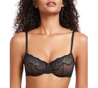 DotVol Balconette Sujetador Sexy con Floral Encaje Transparente sin Relleno cómodo para Mujer Negro,105B