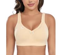 DotVol Sujetador Básico de Algodón sin Aros con Espalda U para Mujer Copa Completa Tallas Grandes(95F,Beige)