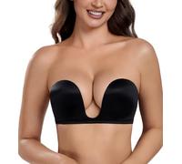 DotVol Sujetador sin Tirantes Push up para Mujer Escote Profundo U con Relleno Media Copa（95C,Negro）