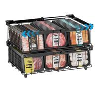 DOUBFIVSY 2 Piezas Organizador de Congelador, Metal Organizador Arcon Congelador Apilable Extensible para 140-570L Congeladores, Cesta Cajon con Asas Plegables y Fondo Antideslizante