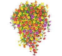 DOUBFIVSY 4 Piezas Flores Artificiales Colgantes para Exteriores Resistentes a Rayos UV, Sin Descoloramiento, Decoración de Primavera y Verano para Puerta Principal, Porche, Patio y Jardín (4 Colores)