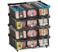 DOUBFIVSY 4 Piezas Organizador de Congelador, Metal Organizador Arcon Congelador Apilable Extensible para 140-570L Congeladores, Cesta Cajon con Asas Plegables y Fondo Antideslizante (4 Piezas-Negro)