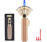 DOUBFIVSY Soplete de Cocina, 100° Giratorio Profesional Antorcha de Cocina, Soplete Recargable con Bloqueo de Seguridad, Llama Ajustable para Barbacoa,Brulée Crema,Cámping(Gas no Incluido) (Dorado)