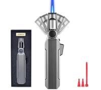 DOUBFIVSY Soplete de Cocina, 100° Giratorio Profesional Antorcha de Cocina, Soplete Recargable con Bloqueo de Seguridad, Llama Ajustable para Barbacoa,Brulée Crema,Cámping(Gas no Incluido) (Gris)