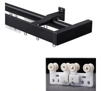 Double Ain Track - Barra de cortina silenciosa de aleación de aluminio montada en la pared para sala de estar y balcón, barra de cortina negra duradera con rieles dobles para un funcionamiento suave