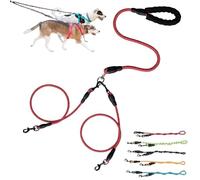 Double Bungee Leash - 1st Step Training Tool, 360° Swivel No Tangle Free Double Bungee Dog Leash for Two Dogs, Shock Absorbing Rope with Padded Handles for Large Medium Dogs (Red,L(1.2+1.0cm))