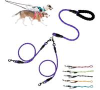 Double Bungee Leash - 1st Step Training Tool, 360° Swivel No Tangle Free Double Bungee Dog Leash for Two Dogs, Shock Absorbing Rope with Padded Handles for Large Medium Dogs (Purple,M(1.0+0.8cm))
