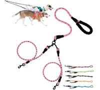Double Bungee Leash - 1st Step Training Tool, 360° Swivel No Tangle Free Double Bungee Dog Leash for Two Dogs, Shock Absorbing Rope with Padded Handles for Large Medium Dogs (Pink,L(1.2+1.0cm))