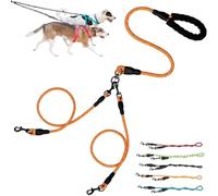 Double Bungee Leash - 1st Step Training Tool, 360° Swivel No Tangle Free Double Bungee Dog Leash for Two Dogs, Shock Absorbing Rope with Padded Handles for Large Medium Dogs (Orange,M(1.0+0.8cm))