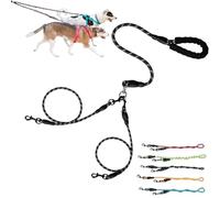 Double Bungee Leash - 1st Step Training Tool, 360° Swivel No Tangle Free Double Bungee Dog Leash for Two Dogs, Shock Absorbing Rope with Padded Handles for Large Medium Dogs (Black,M(1.0+0.8cm))