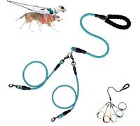 Double Bungee Leash - 1st Step Training Tool, 360° Swivel Tangle Free Double Dog Leashs, for Small/Medium/Large Breeds, Shock Absorbing Rope with Padded Handles (Blue,L(1.2+1.0cm))