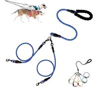 Double Bungee Leash - 1st Step Training Tool, 360° Swivel Tangle Free Double Dog Leashs, for Small/Medium/Large Breeds, Shock Absorbing Rope with Padded Handles (Dark Blue,L(1.2+1.0cm))