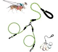 Double Bungee Leash - 1st Step Training Tool, 360° Swivel Tangle Free Double Dog Leashs, for Small/Medium/Large Breeds, Shock Absorbing Rope with Padded Handles (Green,M(1.0+0.8cm))