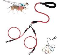 Double Bungee Leash - 1st Step Training Tool, 360° Swivel Tangle Free Double Dog Leashs, for Small/Medium/Large Breeds, Shock Absorbing Rope with Padded Handles (Red,L(1.2+1.0cm))