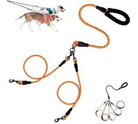 Double Bungee Leash - 1st Step Training Tool, 360° Swivel Tangle Free Double Dog Leashs, for Small/Medium/Large Breeds, Shock Absorbing Rope with Padded Handles (Orange,L(1.2+1.0cm))