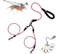 Double Bungee Leash - 1st Step Training Tool, 360° Swivel Tangle Free Double Dog Leashs, for Small/Medium/Large Breeds, Shock Absorbing Rope with Padded Handles (Pink,M(1.0+0.8cm))