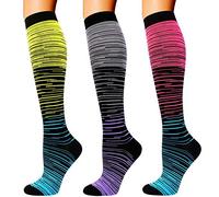 Double Couple 3 pares de calcetines de compresión para mujeres y hombres de 20-30 mmHg, medias altas hasta la rodilla para deportes, correr, viajes, enfermeras, Multicolor 5, S-M