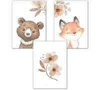 double critical Lemmami Papeterie Juego de 3 cuadros decorativos bohemios para la habitación de los niños, póster para habitación de bebé, imágenes para niñas y niños (animales del bosque, animales