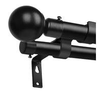 Double Curtain Rod, Ball End Extendable Dual Drapery Rod, Modern Sturdy Metal for Kitchen Bedroom Window Office Black