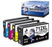 DOUBLE D 712XL Cartuchos de Tinta Compatibles para HP 712 712XL 712 XL Reemplazo para HP DesignJet T650 T630 T250 T230 T210 (Paquete de 4, Negro Cian Magenta Amarillo)